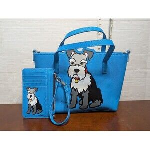 Marc Tetro SCHNAUZER Blue Tote Handbag & Matching Card Wallet Set Dog Art RARE